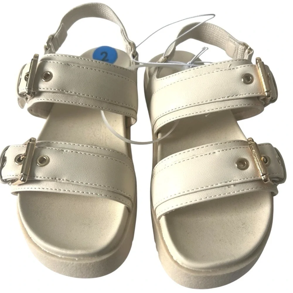 Steve Madden Girl's Comfy Casual Cream Sandals with Chunky Platform Size 2 NWOT‎